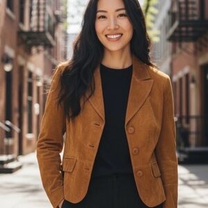 Vintage Covington Cognac Brown Suede Leather Preppy Jacket Blazer Size 10